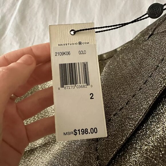 NWT Leon Max Max Studio Limited Edition Gold Glitter Shimmer Straight Leg Pant - Picture 4 of 5